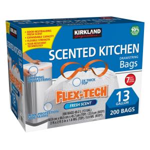 Kirkland Signature 13-Gallon Flex-Tech Scented Kitchen Trash Bags, 200-count