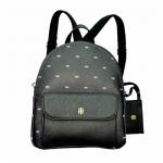 Tommy Hilfiger Black Faux Leather Logo Dome Backpack with Pouch